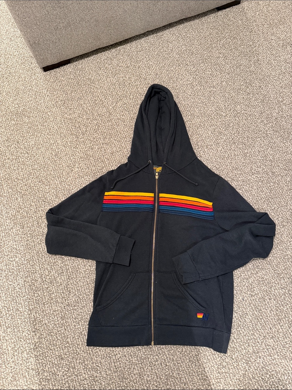 Aviator Nation Black Hoodie with Rainbow Stripe Accent